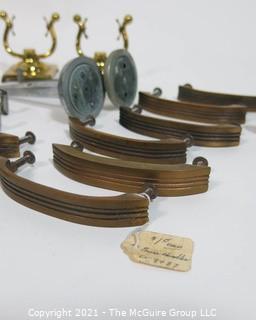 Group of Vintage Furniture Hardware Including Drawer Pulls, Shelf Brackets and Hooks. 
