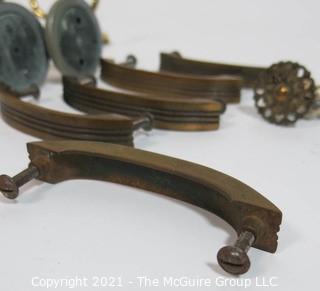 Group of Vintage Furniture Hardware Including Drawer Pulls, Shelf Brackets and Hooks. 
