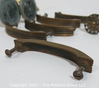 Group of Vintage Furniture Hardware Including Drawer Pulls, Shelf Brackets and Hooks. 
