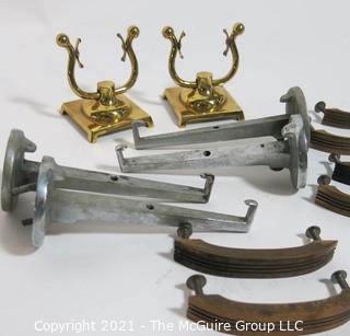 Group of Vintage Furniture Hardware Including Drawer Pulls, Shelf Brackets and Hooks. 
