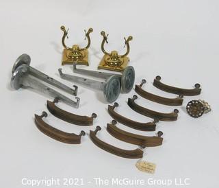 Group of Vintage Furniture Hardware Including Drawer Pulls, Shelf Brackets and Hooks. 
