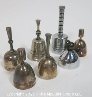 Collection of Seven Dinner Table Bells Including a pair of Christofle Ondulation Bells