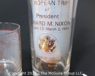 Nixon and Reagan Era Political Memorabilia including glassware and "FMBNH" (For McGovern Before New Hampshire) Pin