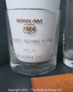 Nixon and Reagan Era Political Memorabilia including glassware and "FMBNH" (For McGovern Before New Hampshire) Pin