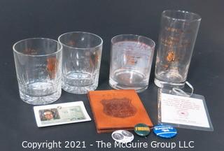 Nixon and Reagan Era Political Memorabilia including glassware and "FMBNH" (For McGovern Before New Hampshire) Pin