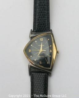 Hamilton electric "Ventura" watch, gold-toned w/leather strap (untested) re-photo