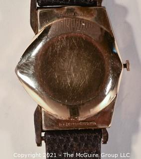 Hamilton electric "Ventura" watch, gold-toned w/leather strap (untested) re-photo