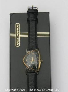 Hamilton electric "Ventura" watch, gold-toned w/leather strap (untested) re-photo