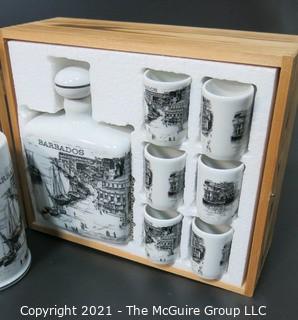 New Old Stock Boxed Set of "Barbados" Rum Decanter & Mugs.  Originally Presented as Trophy to Olympic Team from Barbadoes.