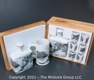 New Old Stock Boxed Set of "Barbados" Rum Decanter & Mugs.  Originally Presented as Trophy to Olympic Team from Barbadoes.