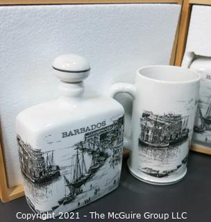 New Old Stock Boxed Set of "Barbados" Rum Decanter & Mugs.  Originally Presented as Trophy to Olympic Team from Barbadoes.