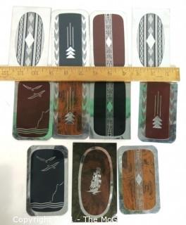 Group of Vintage Art Deco Chrome with Enamel Decoration Men's Hair Brush Covers or Panels. 