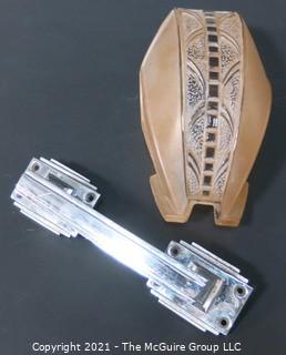 Heavy Chrome Door Pull & Pressed Glass Deco Sconce Fixture Shade.