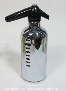 Vintage Chrome Mid Century Modern (MCM) Soda King Seltzer Siphon with Visual Volume Marker on Sleeve.