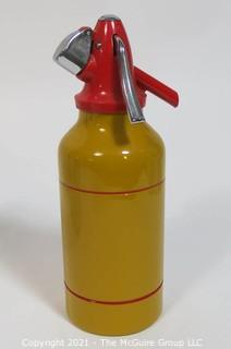 Vintage Art Deco Solex, Made in Israel, Yellow with Red Top and Stripes Soda Siphon.