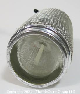 Vintage Art Deco Glass Soda Siphon Bottle with Silver Wire Mesh Covering.