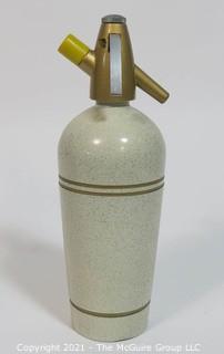 Vintage Art Deco White with Gold Top & Stripes Soda Siphon.