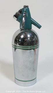 Vintage Art Deco Sparklet Chrome with Teal Blue Stripes and Top Soda Siphon 