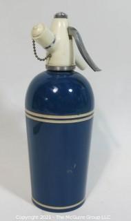 Vintage Art Deco Sparklet Blue Soda Siphon with White Stripes 