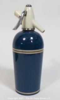 Vintage Art Deco Sparklet Blue Soda Siphon with White Stripes 