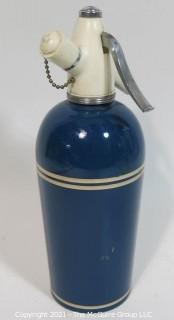 Vintage Art Deco Sparklet Blue Soda Siphon with White Stripes 