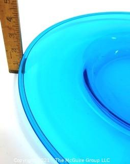 Aqua Blue Hand Blown Glass Charger Plate Made by Sinclair.  Measures approximately 16" in diameter.