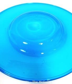 Aqua Blue Hand Blown Glass Charger Plate Made by Sinclair.  Measures approximately 16" in diameter.