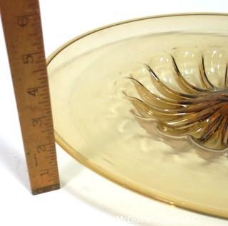 Hand Blown Amber Glass Shallow Bowl Made in Venice Circa 1910.  Measures approximately 16" in diameter.