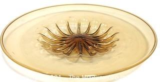 Hand Blown Amber Glass Shallow Bowl Made in Venice Circa 1910.  Measures approximately 16" in diameter.