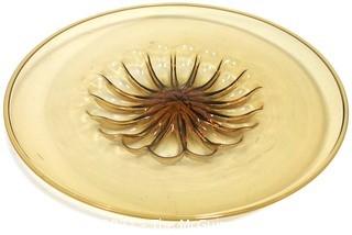 Hand Blown Amber Glass Shallow Bowl Made in Venice Circa 1910.  Measures approximately 16" in diameter.