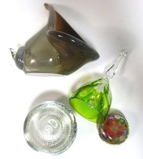 Group of Hand Blown Glass Items Including Paperweights, Bell & Art Glass. 