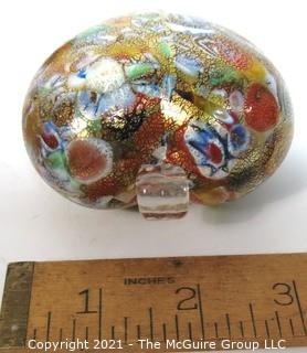 Large Hand Blown Murano Venetian Gold Glass Lampwork Heart on Stand.  Measures approximately 3" wide. 