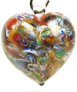 Large Hand Blown Murano Venetian Gold Glass Lampwork Heart on Stand.  Measures approximately 3" wide. 