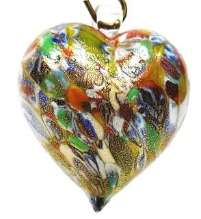 Large Hand Blown Murano Venetian Gold Glass Lampwork Heart on Stand.  Measures approximately 3" wide. 