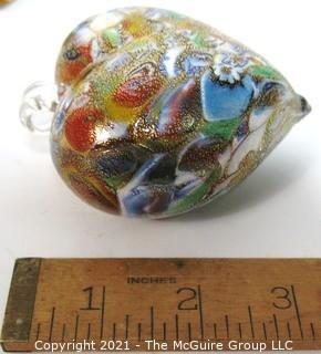 Large Hand Blown Murano Venetian Gold Glass Lampwork Heart on Stand.  Measures approximately 3" wide. 