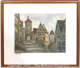 Framed Original Colored Etching titles "Plonlein" by Ernst Geissendorfer; circa 1965