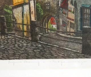 Framed Original Colored Etching titles "Plonlein" by Ernst Geissendorfer; circa 1965