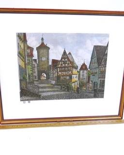 Framed Original Colored Etching titles "Plonlein" by Ernst Geissendorfer; circa 1965