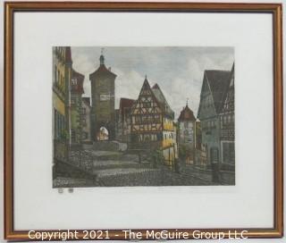 Framed Original Colored Etching titles "Plonlein" by Ernst Geissendorfer; circa 1965