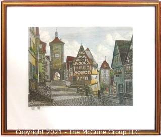 Framed Original Colored Etching titles "Plonlein" by Ernst Geissendorfer; circa 1965