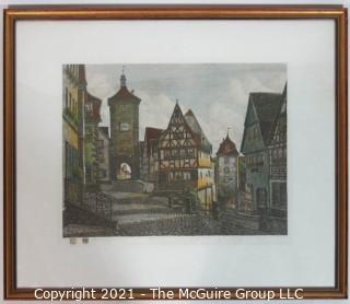 Framed Original Colored Etching titles "Plonlein" by Ernst Geissendorfer; circa 1965