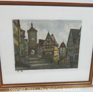 Framed Original Colored Etching titles "Plonlein" by Ernst Geissendorfer; circa 1965