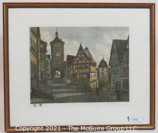 Framed Original Colored Etching titles "Plonlein" by Ernst Geissendorfer; circa 1965