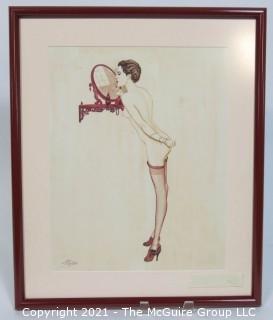 Original Art Deco Framed Under Glass Watercolor on Board of Vargas-Style Nude with Artists Signature.  Measures approximately 16" x 19". Conservation Framed. 