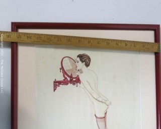 Original Art Deco Framed Under Glass Watercolor on Board of Vargas-Style Nude with Artists Signature.  Measures approximately 16" x 19". Conservation Framed. 