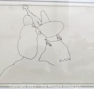 Framed Under Glass Original Pen & Ink Drawing Signed By Artist Futzie Nutzle (Bruce Kleinsmith).  Measures approximately 20" x 18".