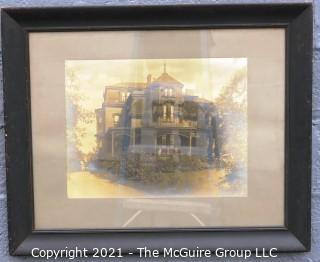 Large Framed Under Glass Sepia Tone Gelatin Silver Print Photograph of Victorian House.  Measures approximately 33" x 27".  Image size is 16" x 20"