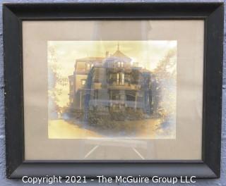 Large Framed Under Glass Sepia Tone Gelatin Silver Print Photograph of Victorian House.  Measures approximately 33" x 27".  Image size is 16" x 20"