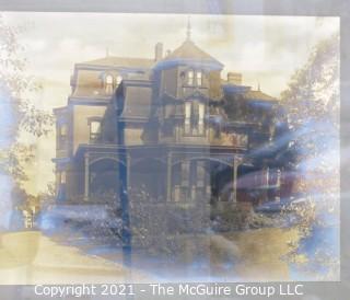 Large Framed Under Glass Sepia Tone Gelatin Silver Print Photograph of Victorian House.  Measures approximately 33" x 27".  Image size is 16" x 20"