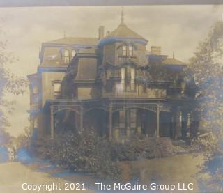 Large Framed Under Glass Sepia Tone Gelatin Silver Print Photograph of Victorian House.  Measures approximately 33" x 27".  Image size is 16" x 20"